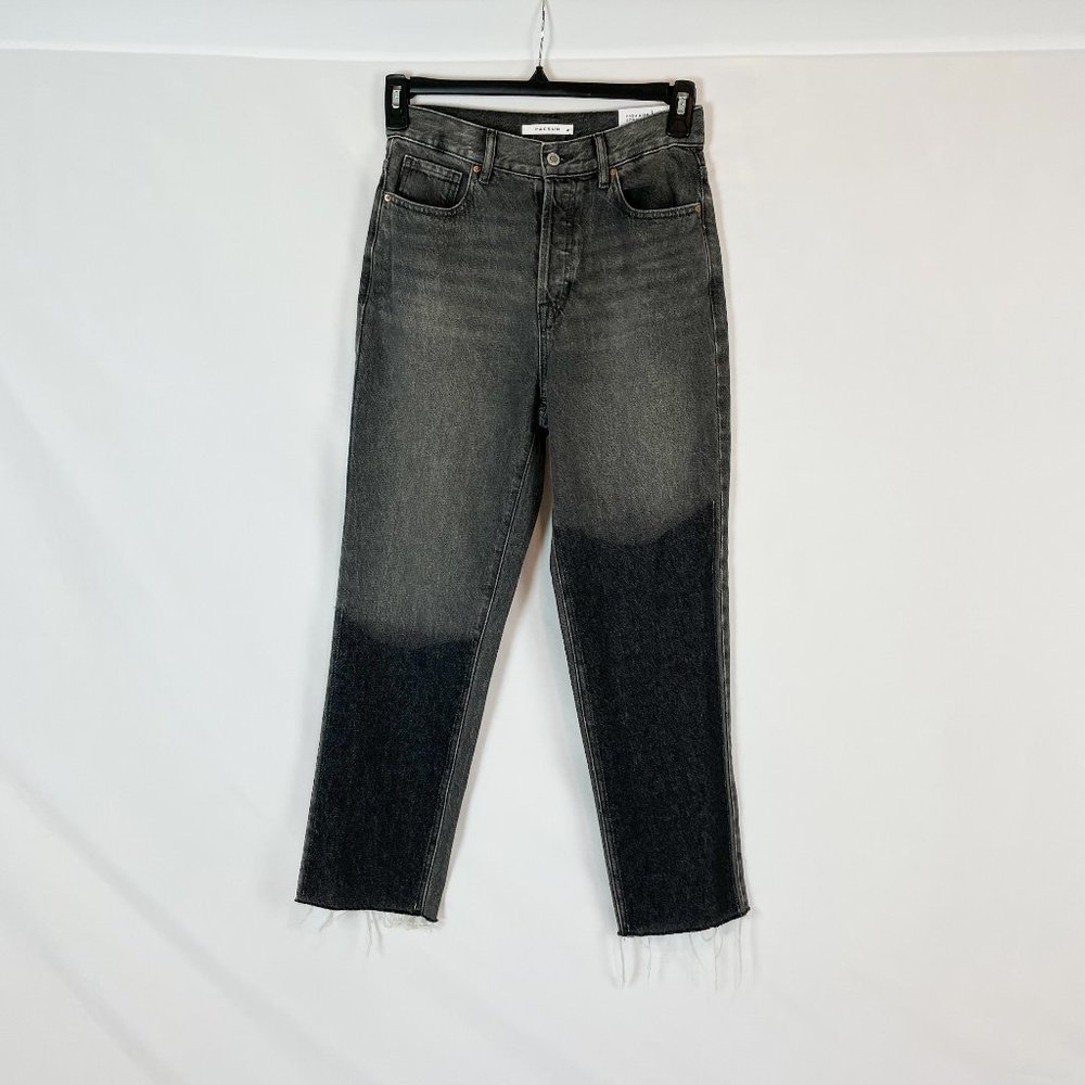 PacSun Jeans High Rise Straight Black Two-Toned Raw Hem Button Fly 26